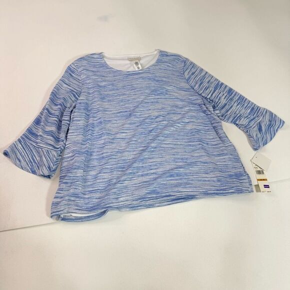 Alfred Dunner Shirt Womens 3X Blue Bell 3/4 Sleeve Stretch New Lined Textured - Picture 1 of 10